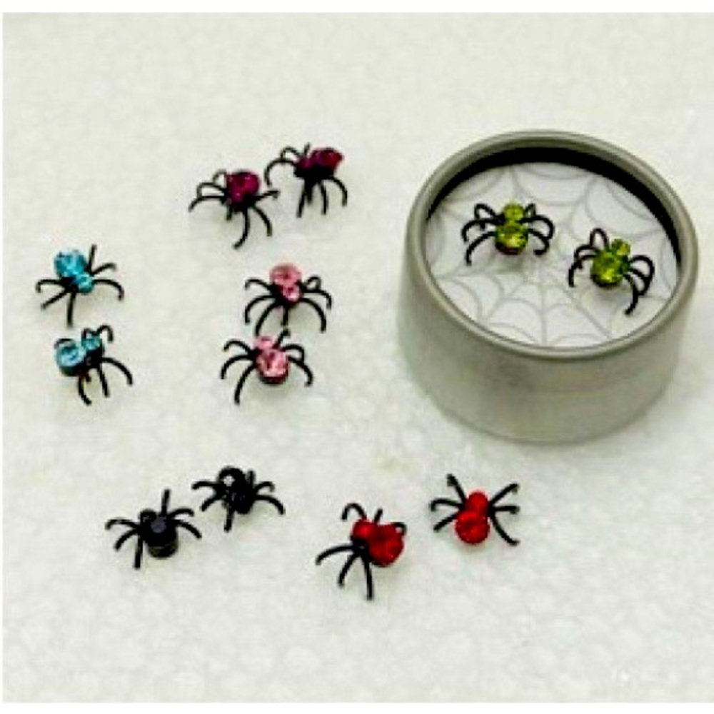 New tiny jeweled spider earrings